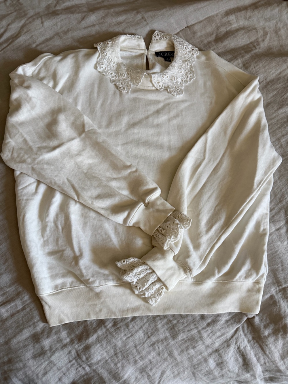 JCrew Lace Collar Crew neck Sweatshirt Ivory Size Small